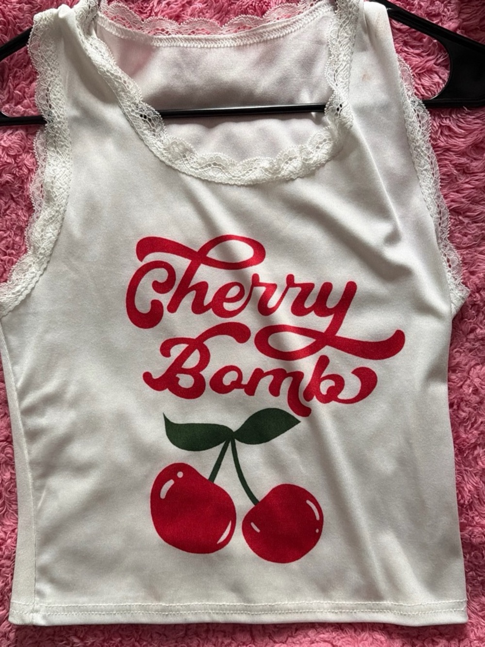 White 'Cherry Bomb' Lace-Trim Girls' Tank Top